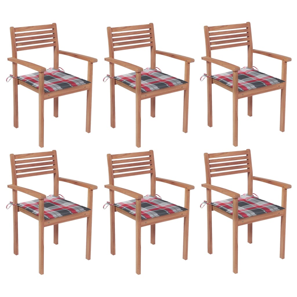 Set Scaune gradina stivuibile cu perne, 6 buc, lemn masiv tec