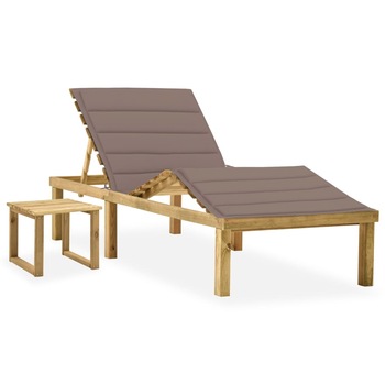 Set sezlong de gradina cu masa si perna, gri lemn de pin tratat 3065872 200 x 70 x (31,5-77) cm Set sezlong de gradina cu masa si perna, gri lemn de pin tratat 3065872 200 x 70 x (31,5-77) cm