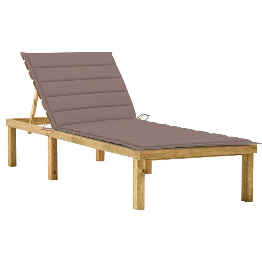 Set sezlong cu perna gri taupe, lemn de pin tratat 3065857