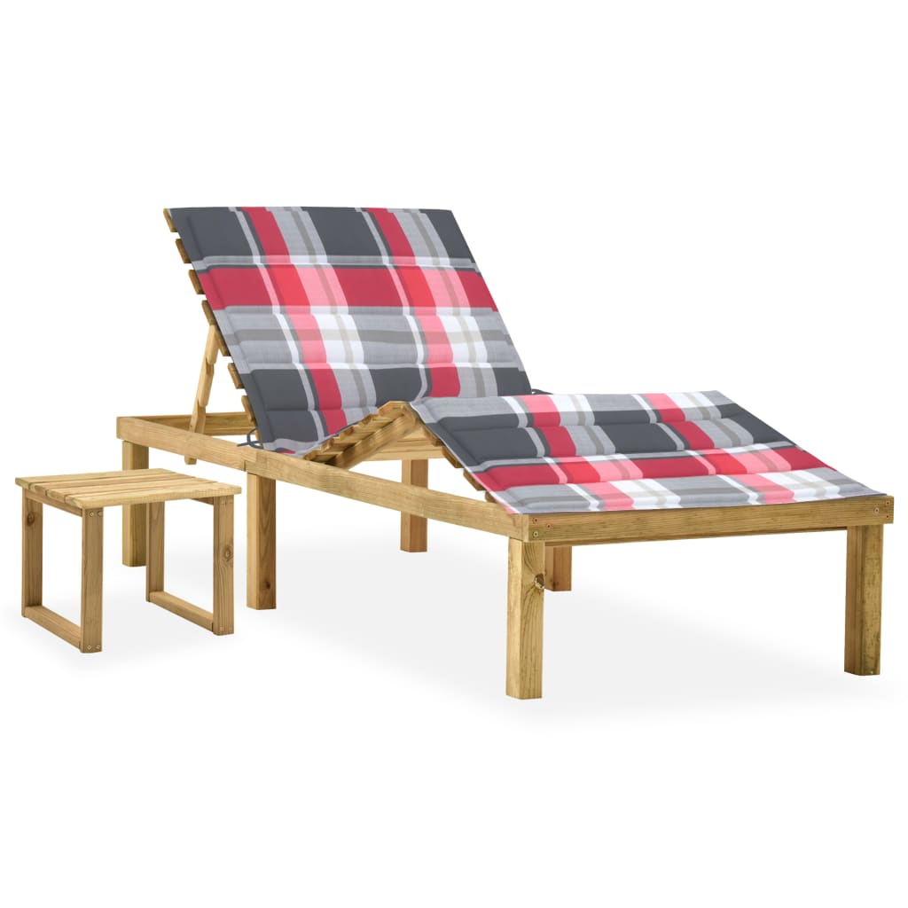 Set sezlong de gradina cu masa si perna, lemn de pin tratat 3065877 200 x 70 x (31,5-77) cm