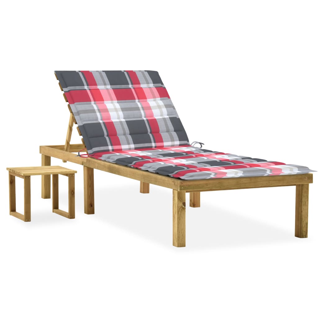 Set sezlong de gradina cu masa si perna, lemn de pin tratat 3065847 200 x 70 x (31,5-77) cm