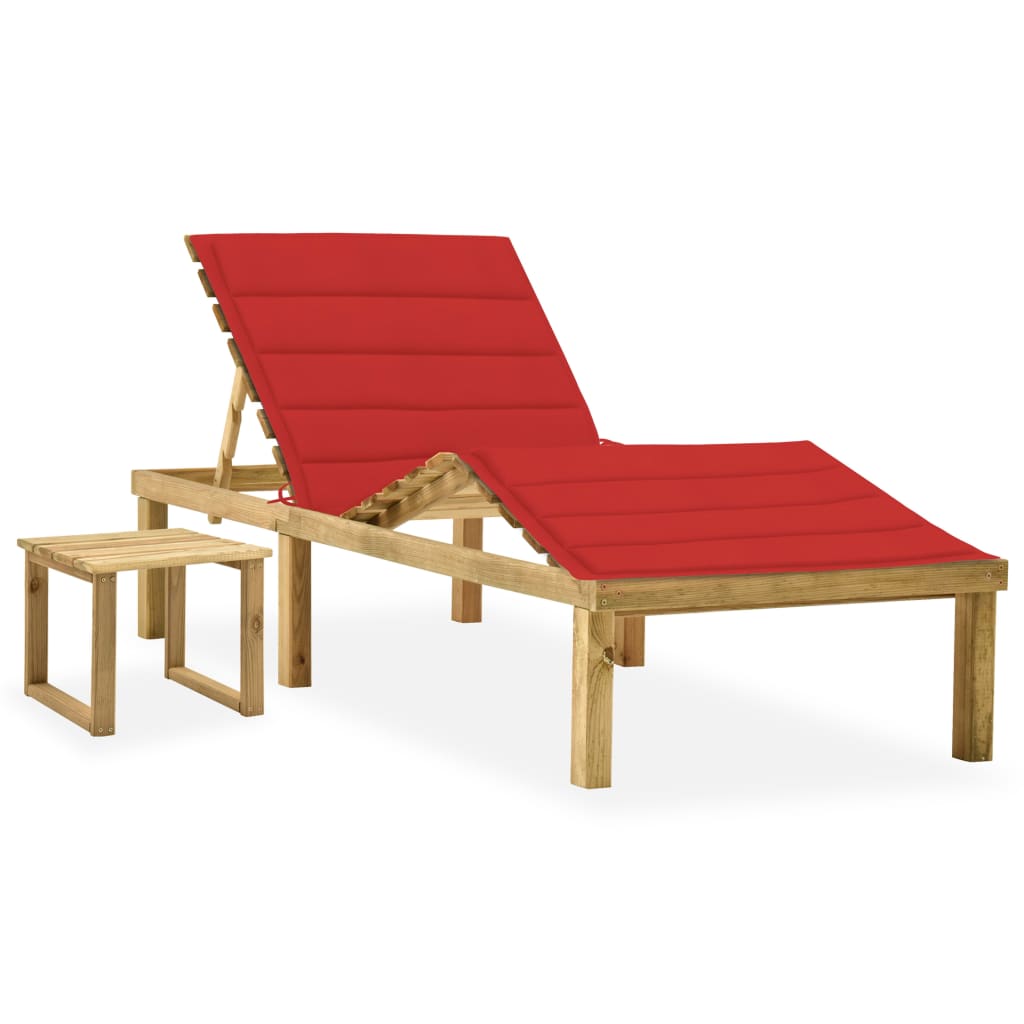 Set sezlong de gradina cu masa si perna, rosu clemn de pin tratat 3065870 200 x 70 x (31,5-77) cm