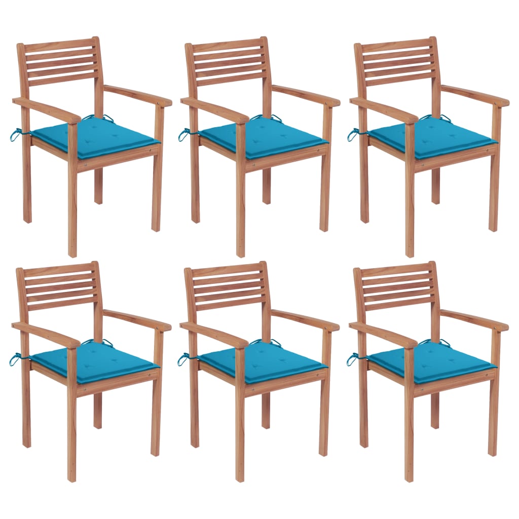 Set Scaune gradina stivuibile cu perne, 6 buc, lemn masiv tec