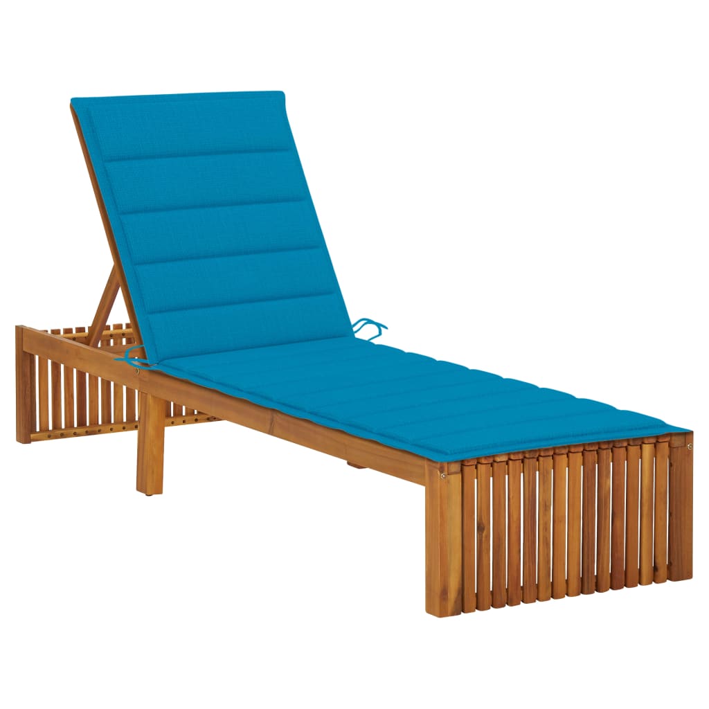 Sezlong cu perna, maro/albastru lemn masiv de acacia 3064153 200 x 60 x 30/90 cm