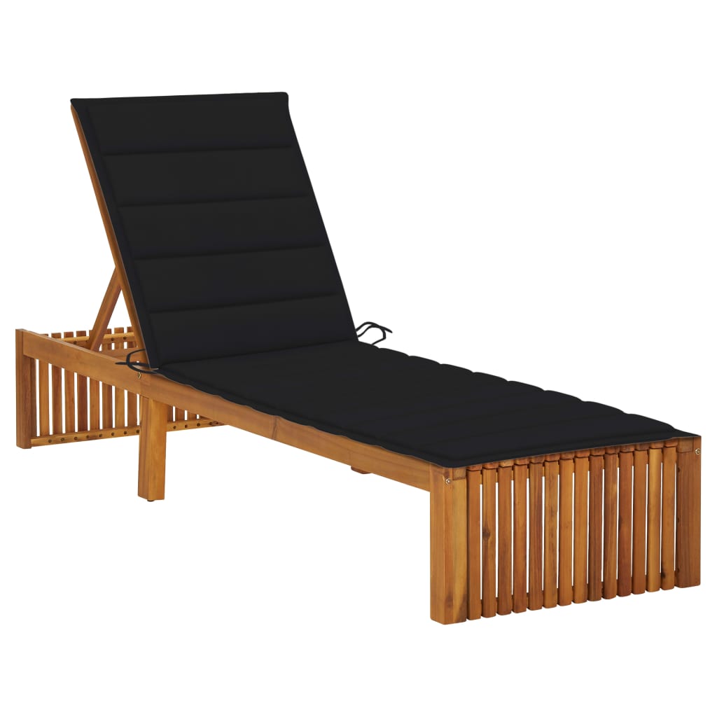 Sezlong cu perna, lemn masiv de acacia 3064156 maro/negru 200 x 60 x 30/90 cm