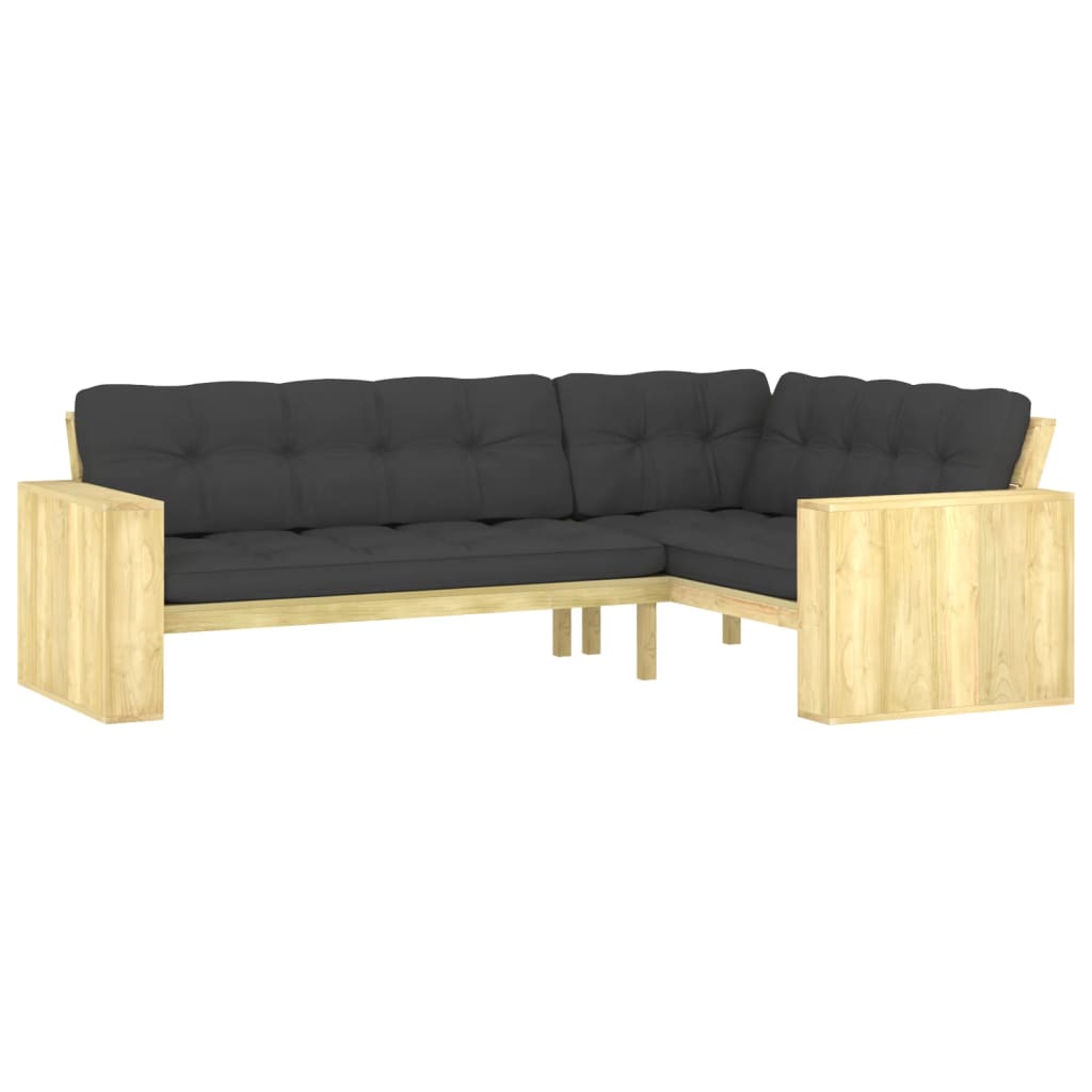 Banca de colt de gradina din lemn de pin cu perne vidaXL, Lemn, 239 x 164.5 x 76 cm , Antracit