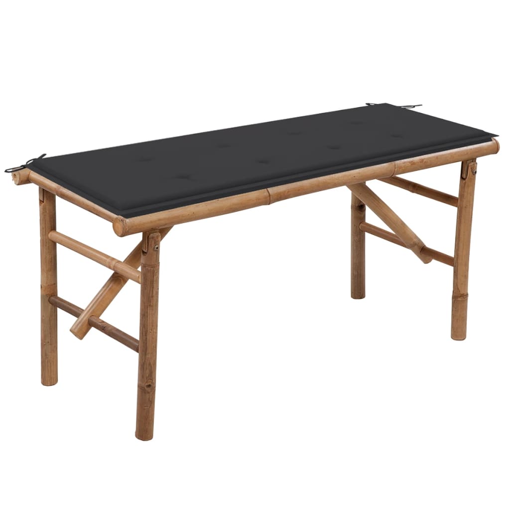Banca de gradina pliabila din bambus cu perna vidaXL, Bambus, 118 x 38 x 45 cm, perna 4 cm, Maro/Antracit