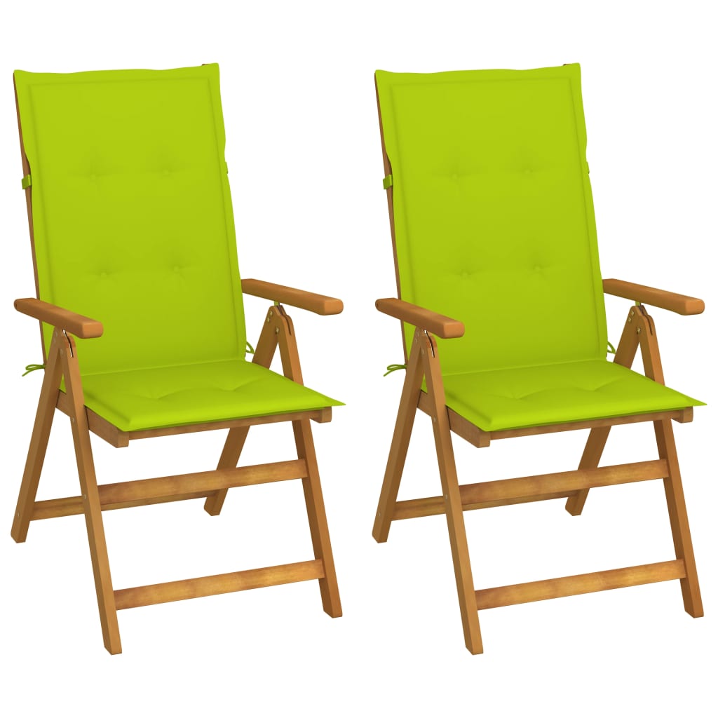 Set Scaune gradina rabatabile, cu perne, 2 buc maro/Verde, lemn masiv acacia 3064070