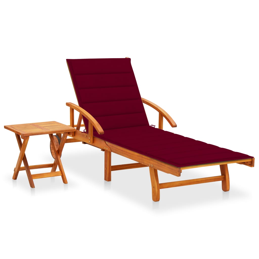 Set sezlong de gradina cu masa si perna, rosu vin lemn masiv de acacia 3061626 200 x 67 x 30