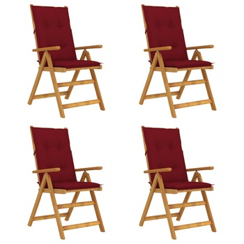 Set Scaune gradina rabatabile cu perne, 4 buc maro/rosu vin lemn masiv acacia 3065371 Set Scaune gradina rabatabile cu perne, 4 buc maro/rosu vin lemn masiv acacia 3065371