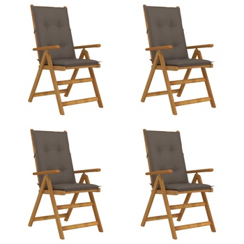 Set de 4 scaune rabatabile de gradina cu perne colorate vidaXL, Lemn de acacia, 57 x 69 x 111 cm, perna 7 cm, Maro/Gri taupe