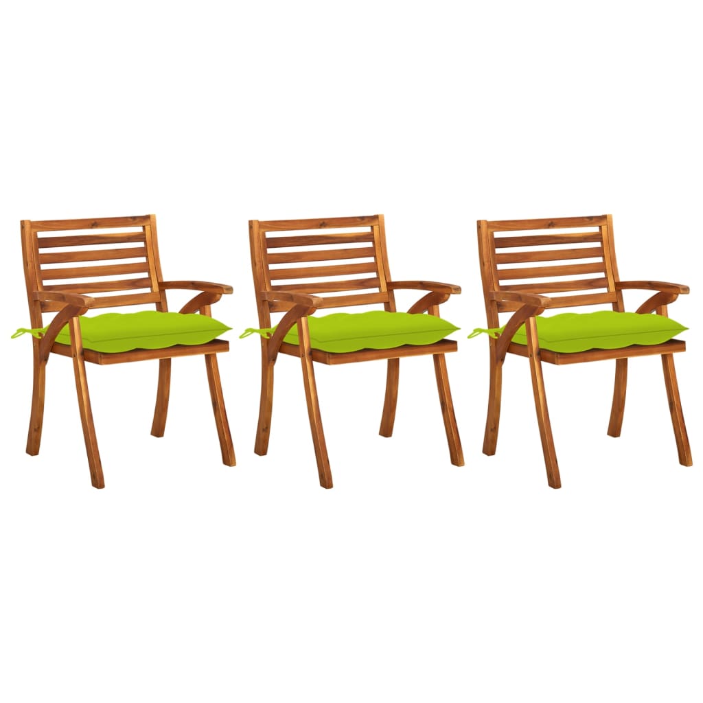 Set Scaune de masa gradina cu perne, 3 buc maro/verde lemn masiv de acacia 3060859