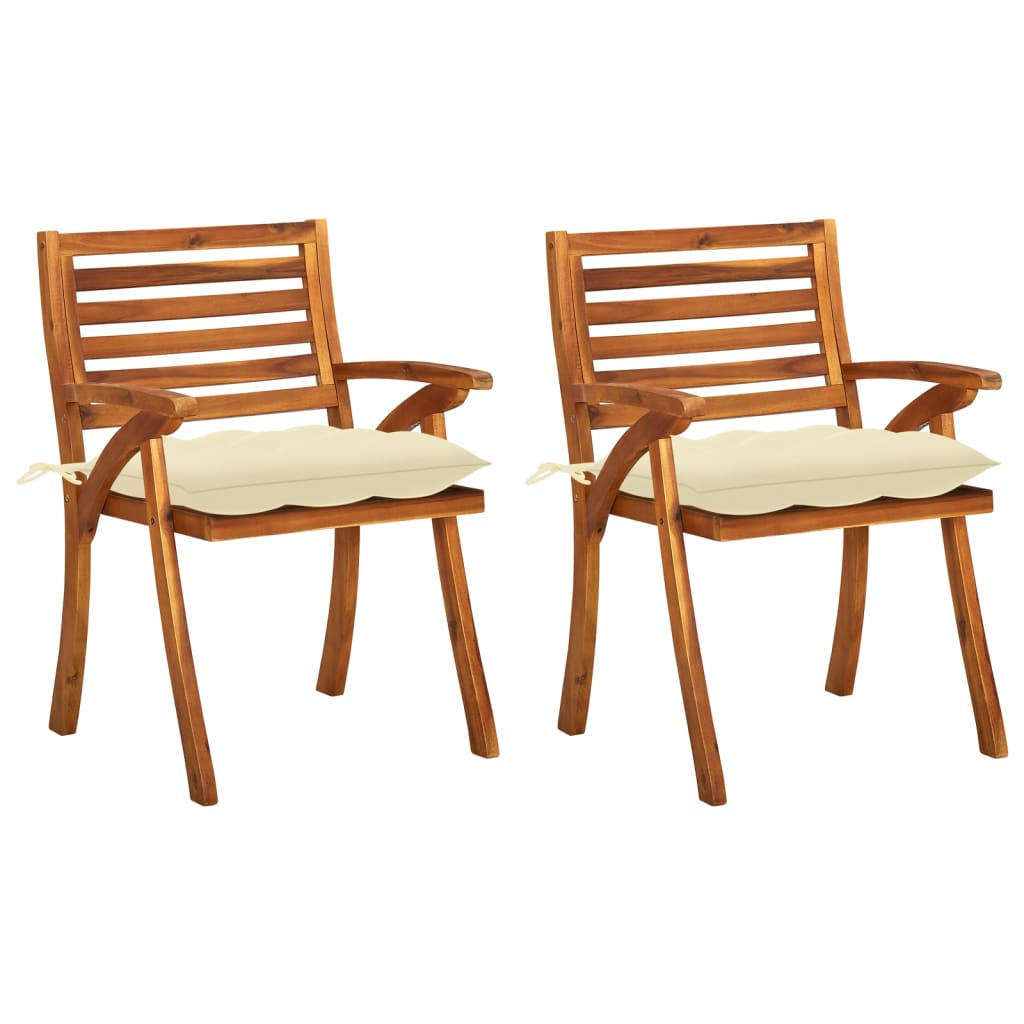 Set Scaune de masa de gradina cu perne, 2 buc maro/Crem , lemn masiv acacia 3060831