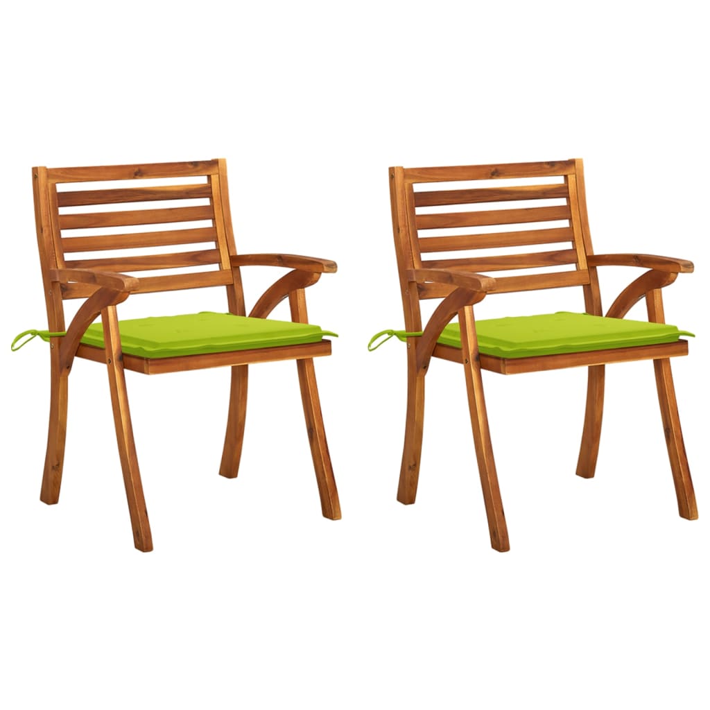 Set Scaune mobilier de gradina cu perne, 2 buc maro/Verde , lemn masiv acacia 3060813