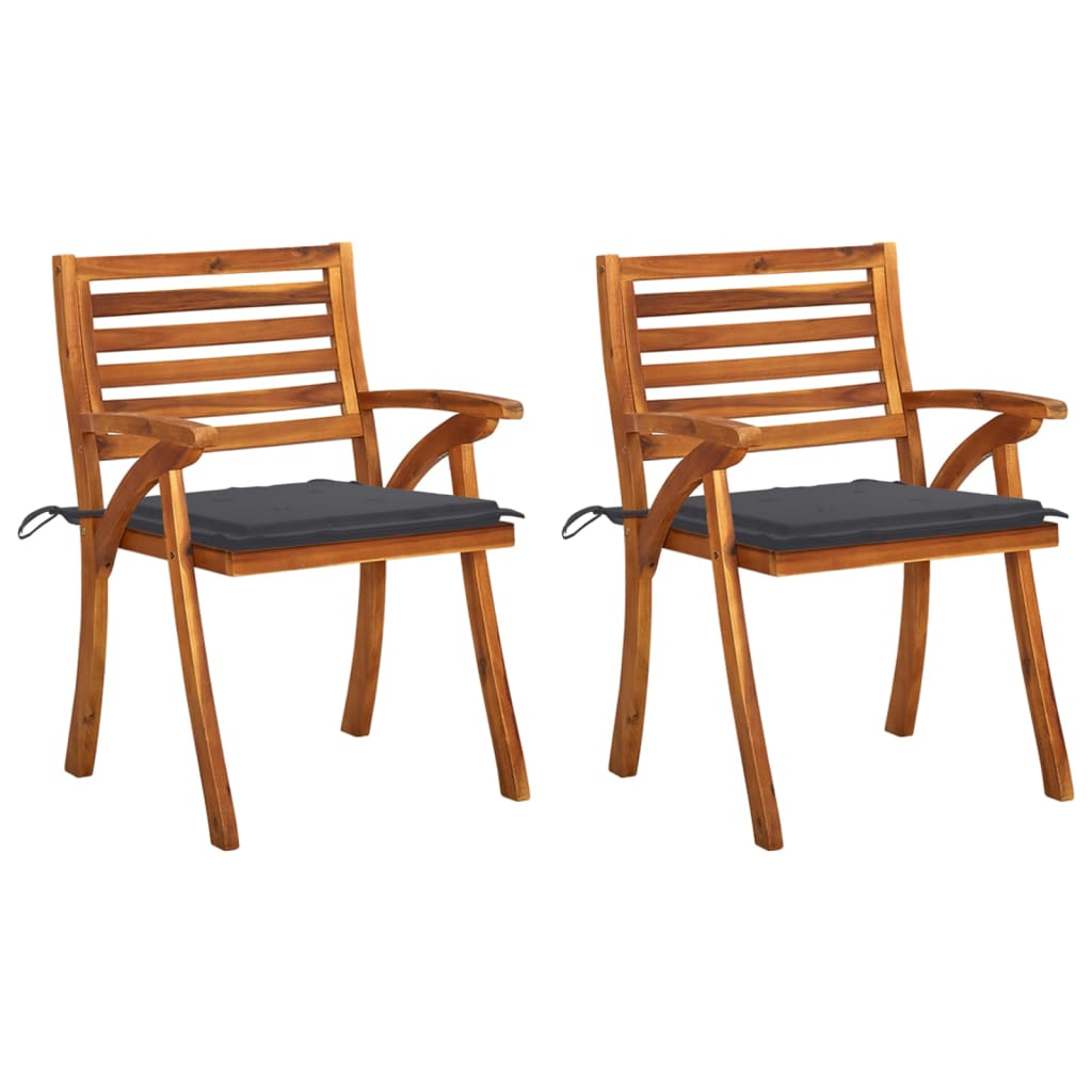 Set de 2 scaune de gradina cu perne, vidaXL, Lemn de acacia, 59 x 59 x 87 cm, Maro/Perne antracit