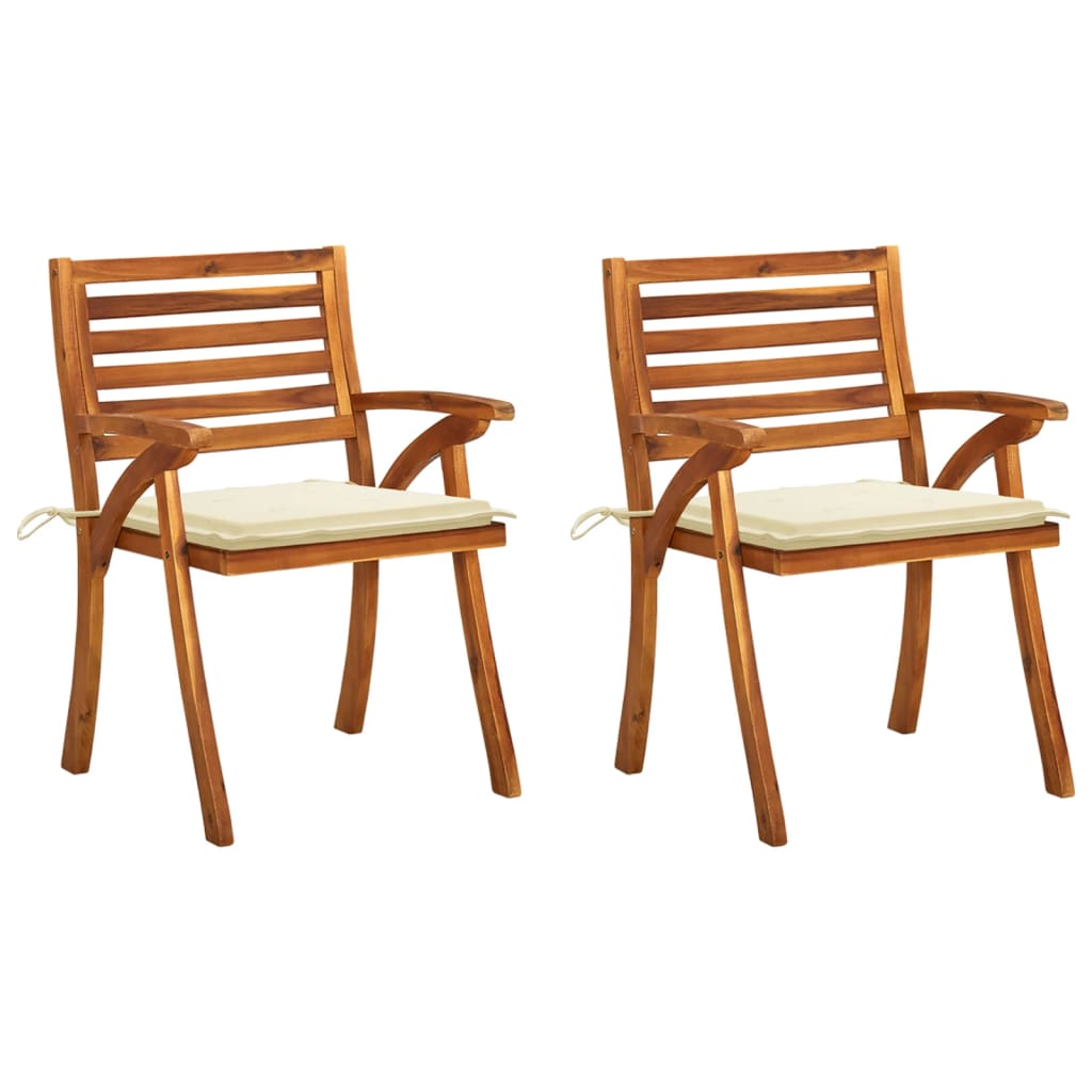 Set de 2 scaune de gradina cu perne, vidaXL, Lemn de acacia, 59 x 59 x 87 cm, Maro/Perne crem