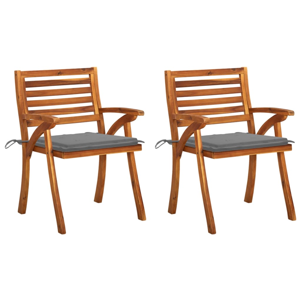 Set de 2 scaune de gradina cu perne, vidaXL, Lemn de acacia, 59 x 59 x 87 cm, Maro/Perne gri deschis
