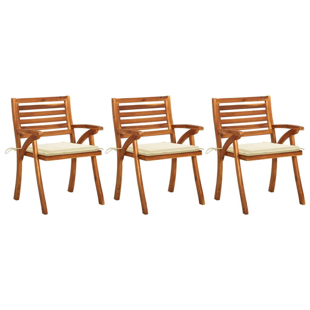 Set de 3 scaune de gradina cu perne, vidaXL, Lemn de acacia, 59 x 59 x 87 cm, Maro/Perne crem