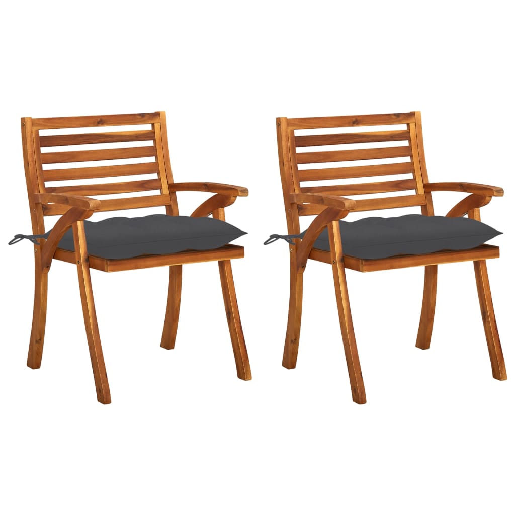 Set de 2 scaune de gradina cu perne, vidaXL, Lemn de acacia, 59 x 59 x 87 cm, 7 cm, Maro/Perne antracit
