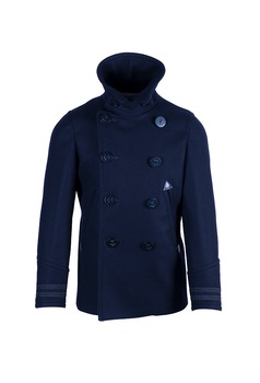 Palton tricotat cu model cu doua randuri de nasturi, Dsquared2, Albastru inchis, masura 46 Palton tricotat cu model cu doua randuri de nasturi, Dsquared2, Albastru inchis, masura 46