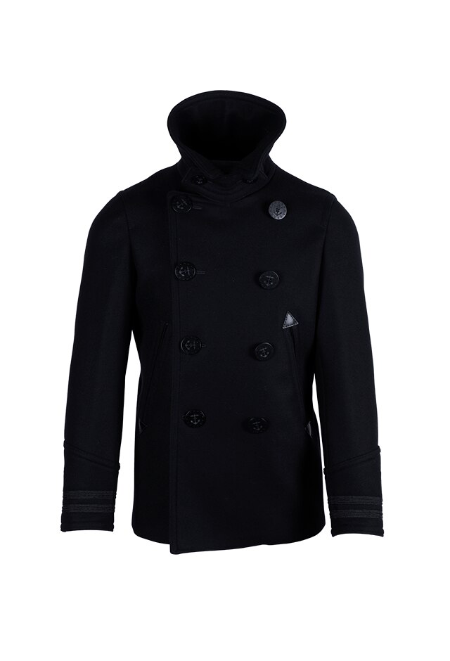 Palton tricotat cu model cu doua randuri de nasturi, Dsquared2, Negru, masura 48