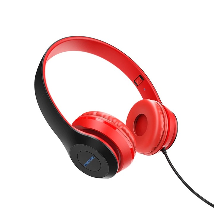 Borofone Star B05 Red-Black, On-Ear, с микрофон, 3,5 мм жак конектор, за смартфон, 1,2 м кабел, сгъваем, червен с черно