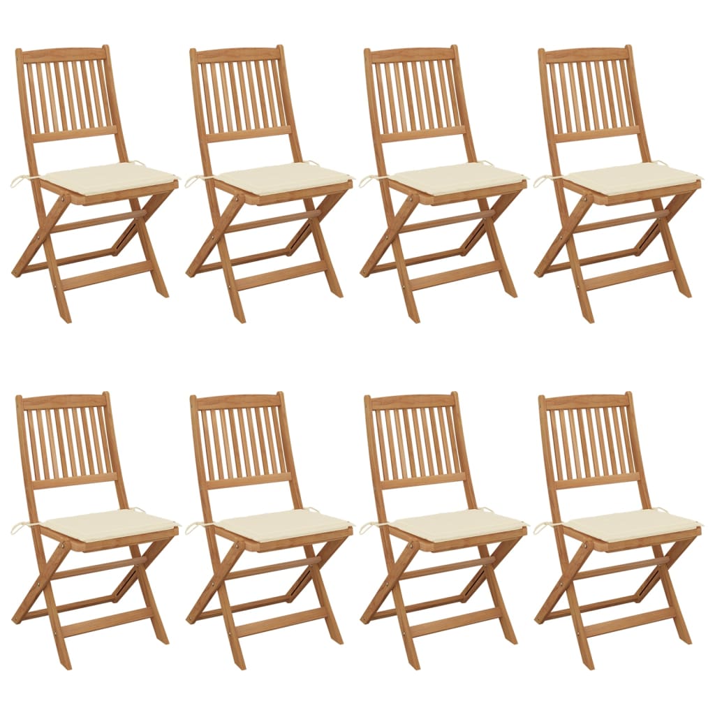 Set Scaune de gradina pliabile cu perne, 8 buc maro/Crem, lemn masiv acacia 3075023