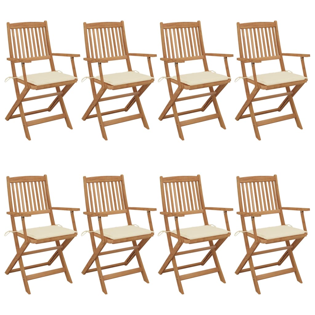 Set Scaune de gradina pliabile cu perne, 8 buc maro/Crem, lemn masiv acacia 3074969