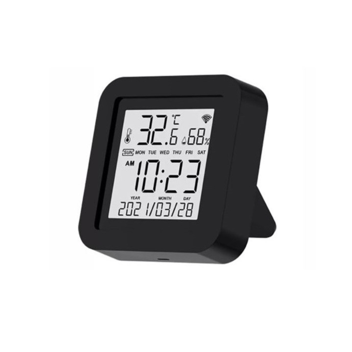 Meteorológiai állomás, hőmérséklet és páratartalom érzékelők, IR univerzális távirányító, WiFi, kijelző, fekete
