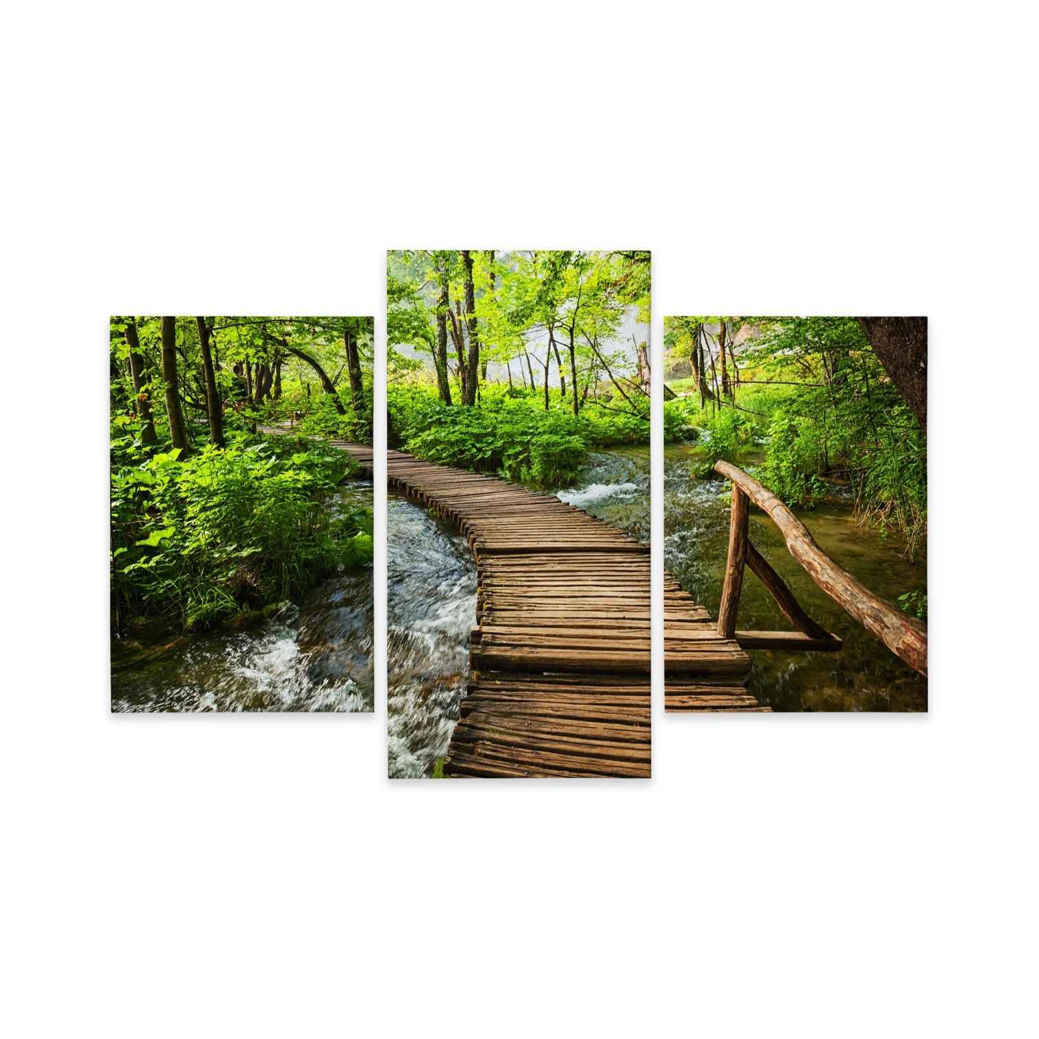 Padure Cu Rau Set Tablou 3 Piese Triptic PADURE Rau Natura 3D 60cm x 40cm Peisaj ...