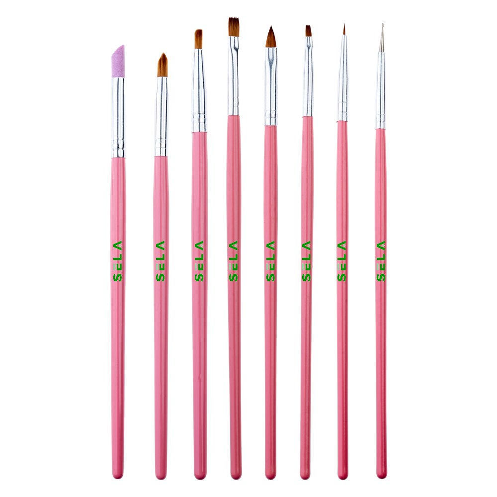 Set pensule pentru gel, Sela , 8 buc, roz, nbs08a