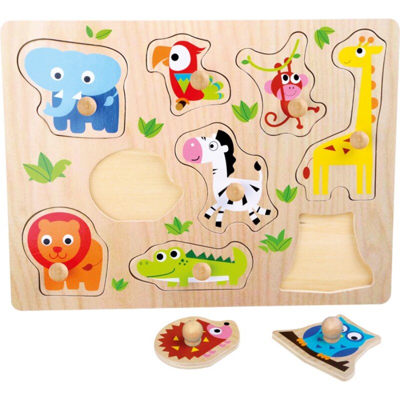 Puzzle animale Zoo, Legler, Lemn, 30x22.5x2 cm, 9 piese, Multicolor