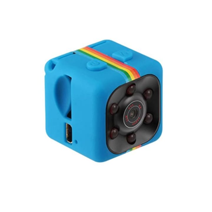 Siks mini kamera Full HD felbontással, videó és fotó funkcióval, mozgásérzékeléssel és éjszakai látással, kék