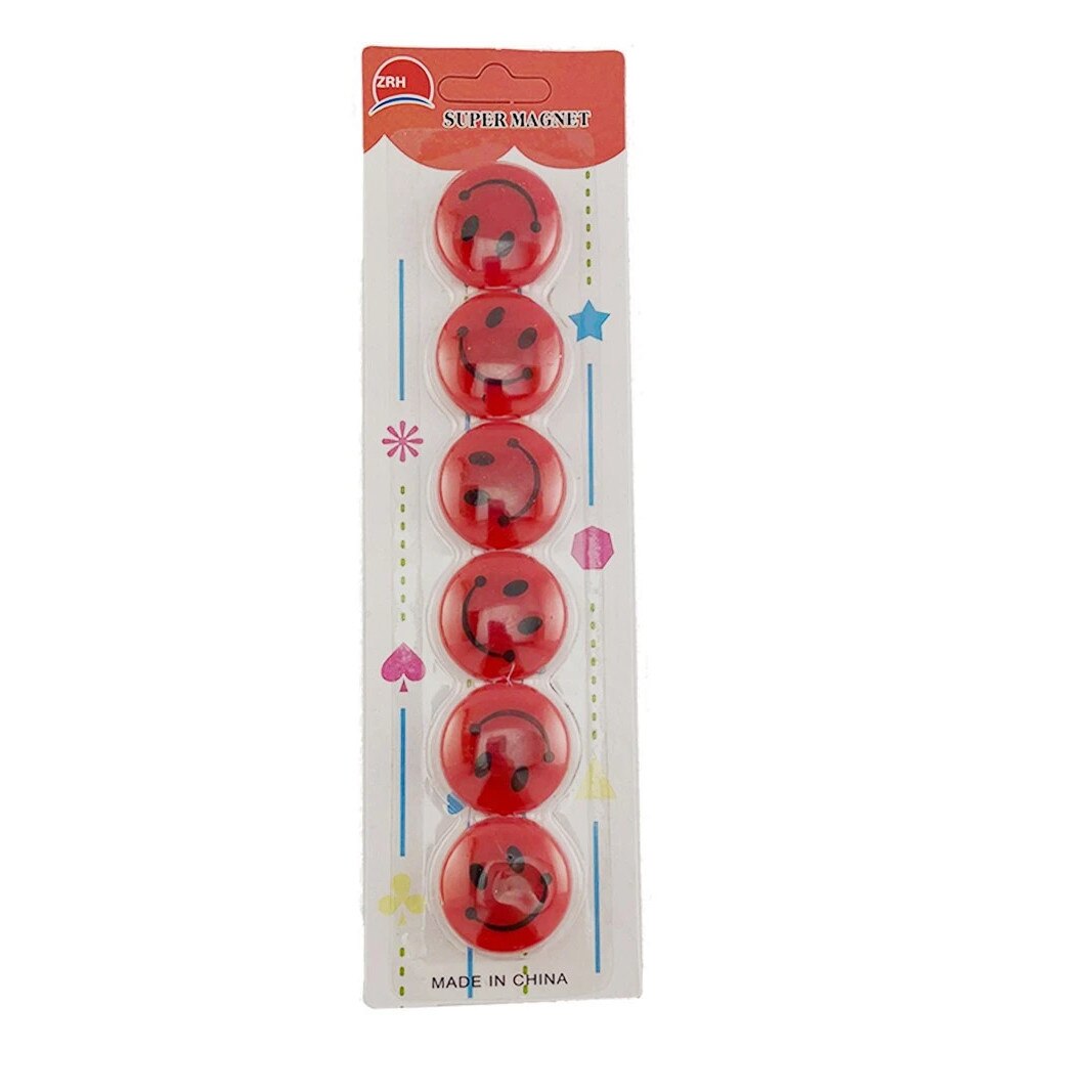 Magneti Smiley Face PROCART, diametru 35 mm, set 6 bucati, rosu