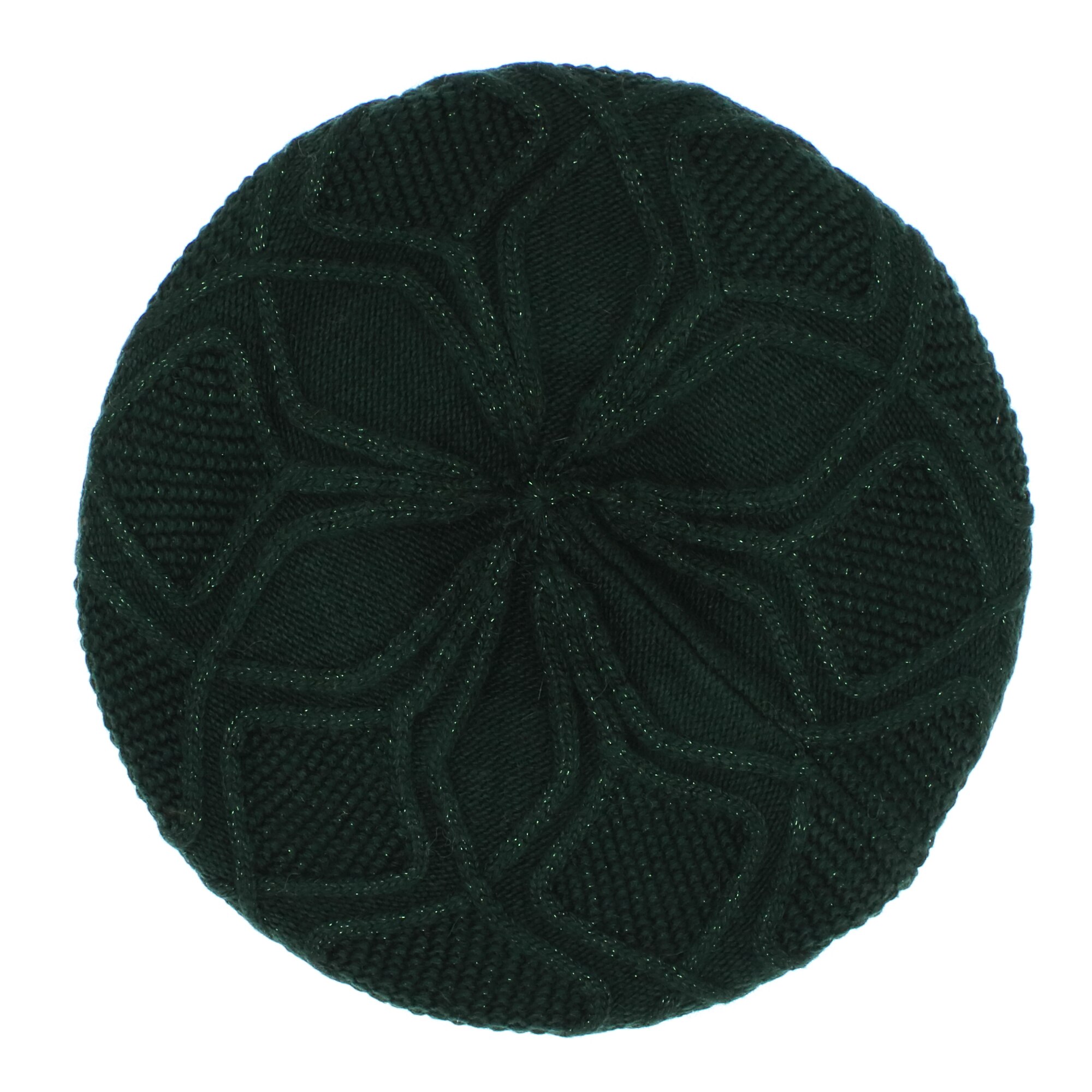 Bereta de dama, tricotata, 70% acrylic 30% casmir, Verde inchis cu sclipici, one size - BSC340