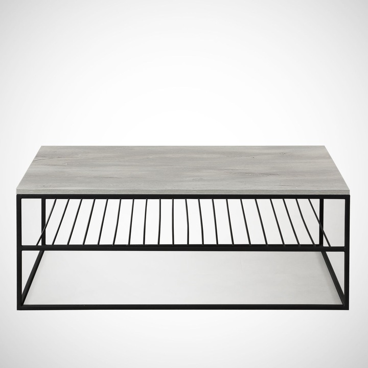Masa de cafea Nancy Homestore, Manhattan Beach, Lemn/Metal, 55 x 95 x 43 cm, Gri/Negru