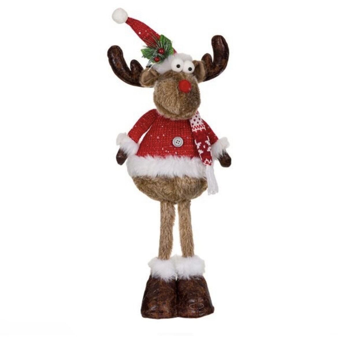 Figurina de Craciun cu model ren si cardigan rosu,48cm