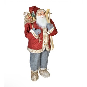 Figurina Mos Craciun cu sac de cadouri si schiuri,120 cm Figurina Mos Craciun cu sac de cadouri si schiuri,120 cm