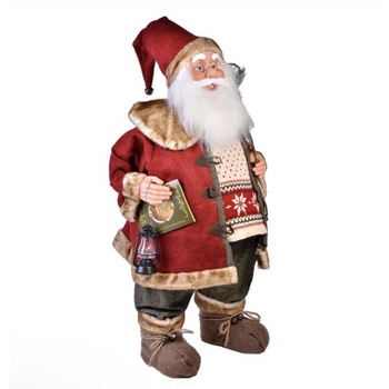 Figurina Mos Craciun cu felinar si carte,81 cm Figurina Mos Craciun cu felinar si carte,81 cm