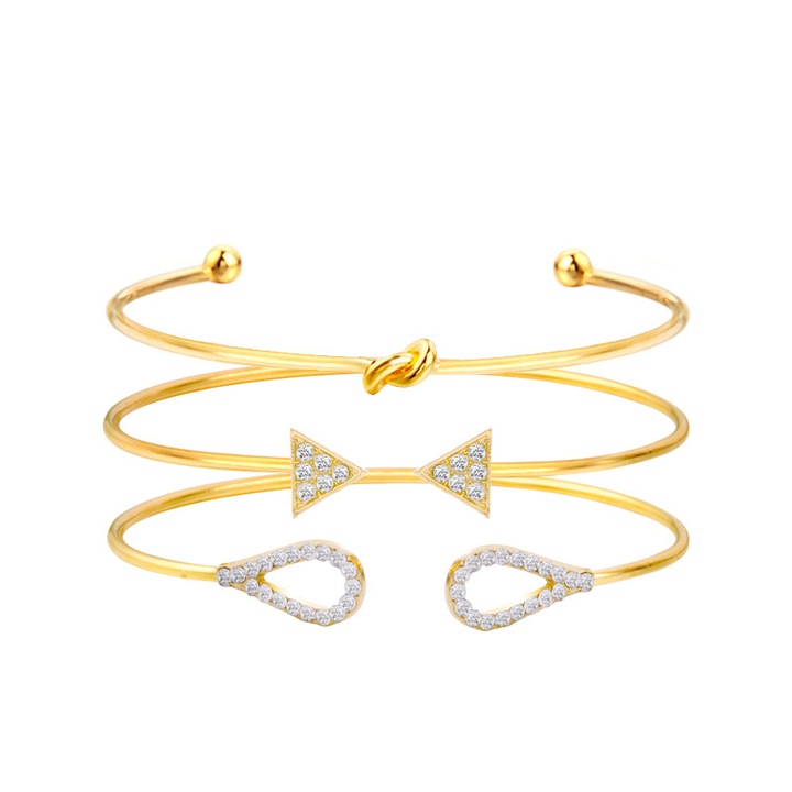 Set 3 bratari aurii cu cristale