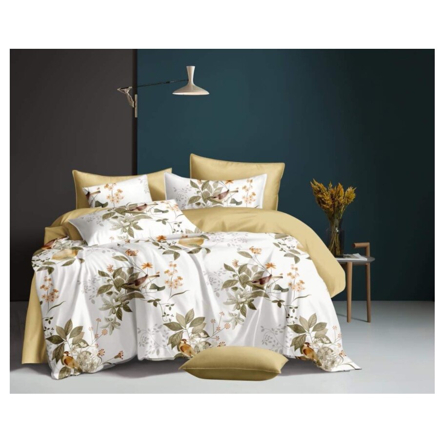 Lenjerie de pat Deco, 2 persoane, 4 piese, microfibra, imprimeu floral