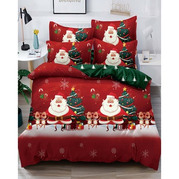 Set Lenjerie Craciun, Bumbac Tip Finet, Cu Elastic, Pat 2 Persoane, Santa and Raindeers, FNJEC-09 Set Lenjerie Craciun, Bumbac Tip Finet, Cu Elastic, Pat 2 Persoane, Santa and Raindeers, FNJEC-09