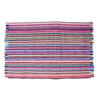 Covor decorativ cu franjuri si model traditional tesut din carpe, Multicolor, 50x80 cm Covor decorativ cu franjuri si model traditional tesut din carpe, Multicolor, 50x80 cm