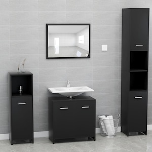Set mobilier de baie, negru, PAL, Design Unic - 272326