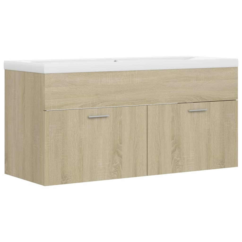 Dulap de baie si chiuveta integrata, vidaXL, PAL, 100 x 38.5 x 46 cm, Maro Stejar