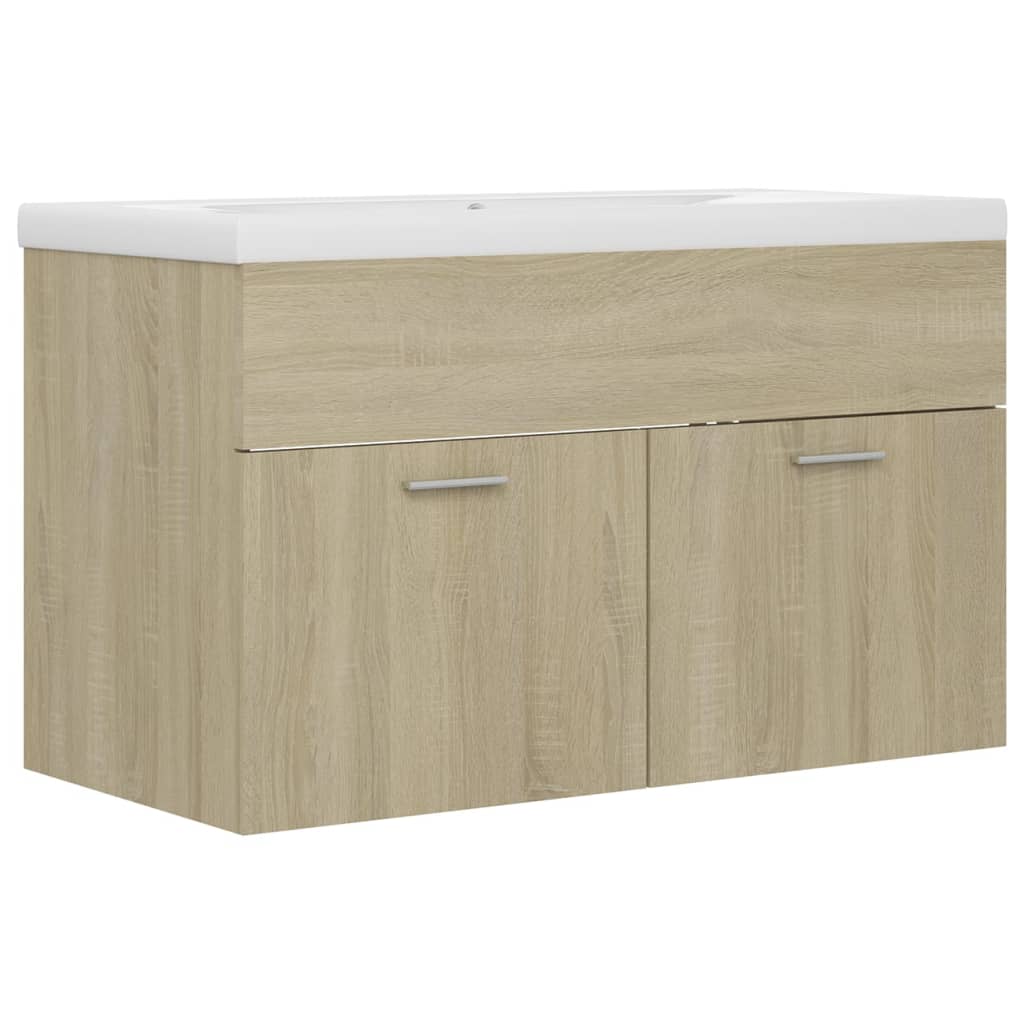 Dulap de baie si chiuveta integrata, vidaXL, PAL, 80 x 38.5 x 46 cm, Maro Stejar