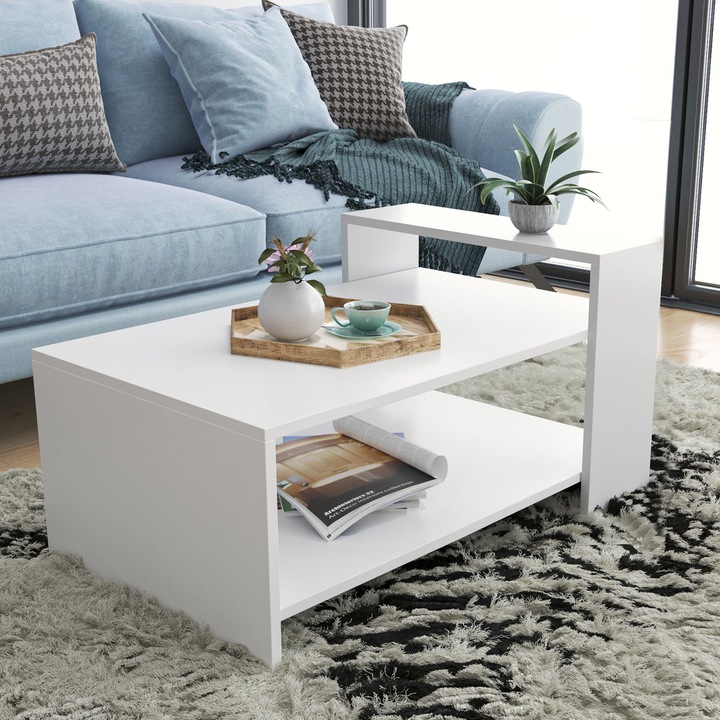 Masa de cafea Nancy Homestore, Leesburg, Lemn, 60 x 90 x 50 cm, Alb