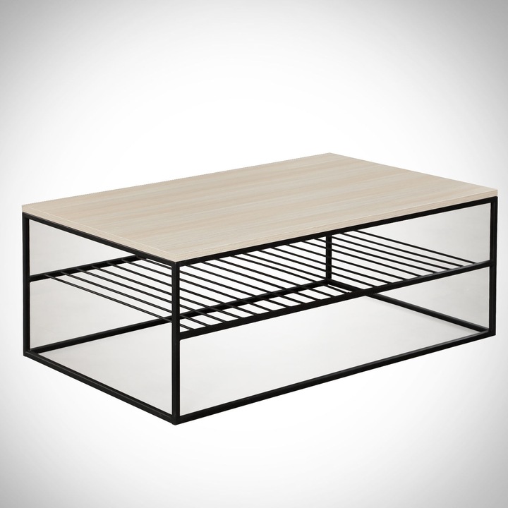 Masa de cafea Nancy Homestore, North Miami Beach, Lemn/Metal, 55 x 95 x 43 cm, Bej/Negru