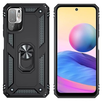 Husa compatibila cu Xiaomi Redmi Note 10 5G Ring Armor Kickstand Tough Rugged, negru Husa compatibila cu Xiaomi Redmi Note 10 5G Ring Armor Kickstand Tough Rugged, negru