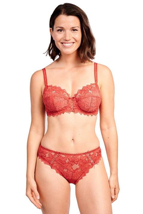Chiloti model clasic de colectie frantuzeasca din dantela si microfibra,S COMPLEXE Arum, Rosu cardinal, S